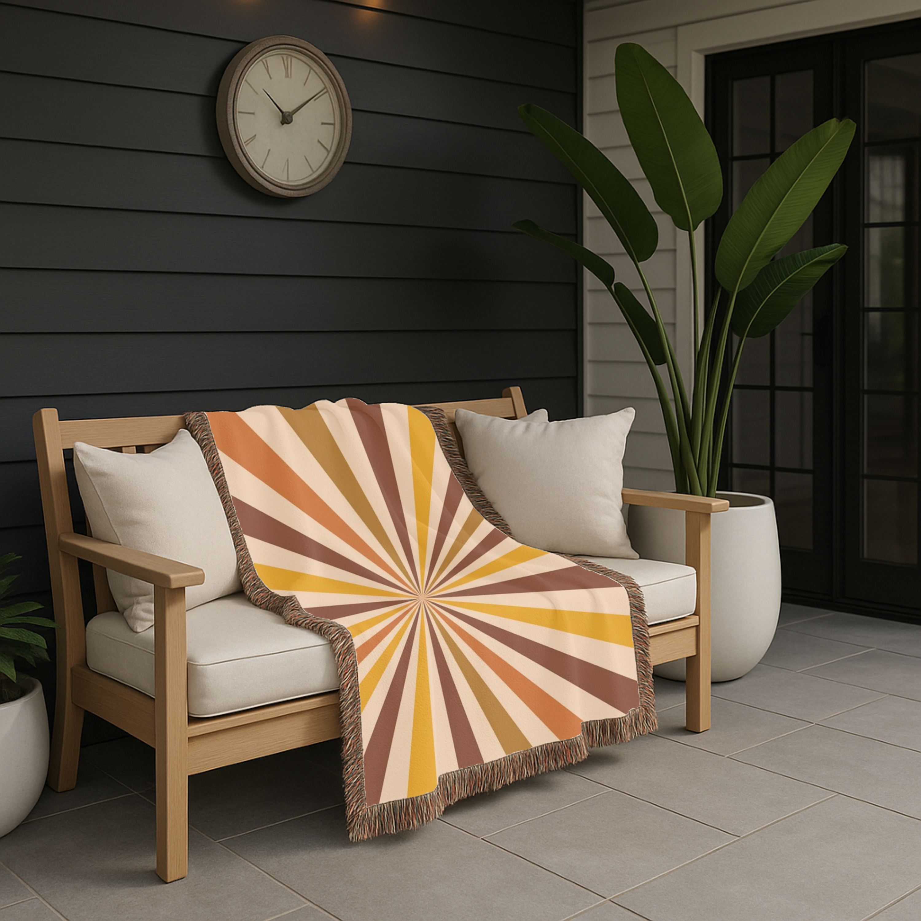 Sunray Throw — 1970s Starburst Ray Woven Blanket