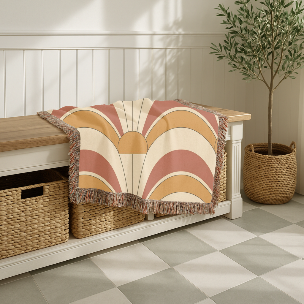 Rising Sun Throw — 1970s Art Deco Arch Woven Blanket