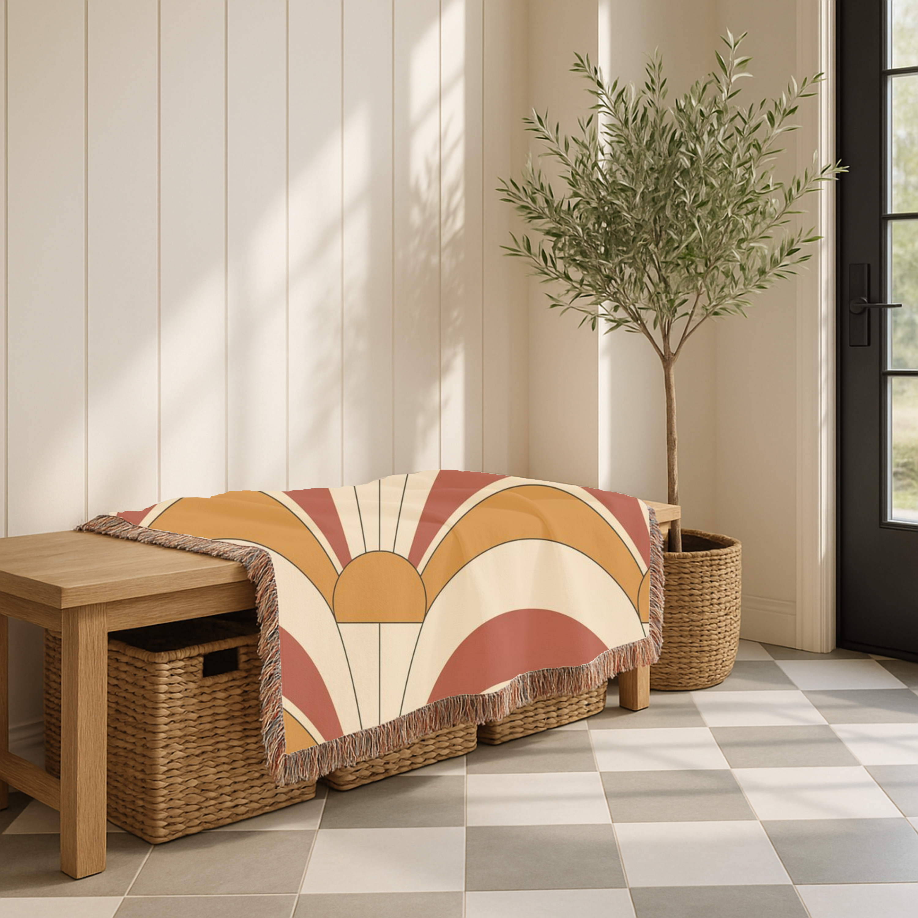 Rising Sun Throw — 1970s Art Deco Arch Woven Blanket