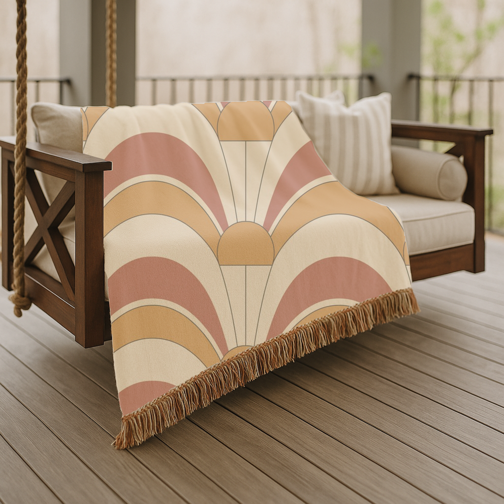 Rising Sun Throw — 1970s Art Deco Arch Woven Blanket