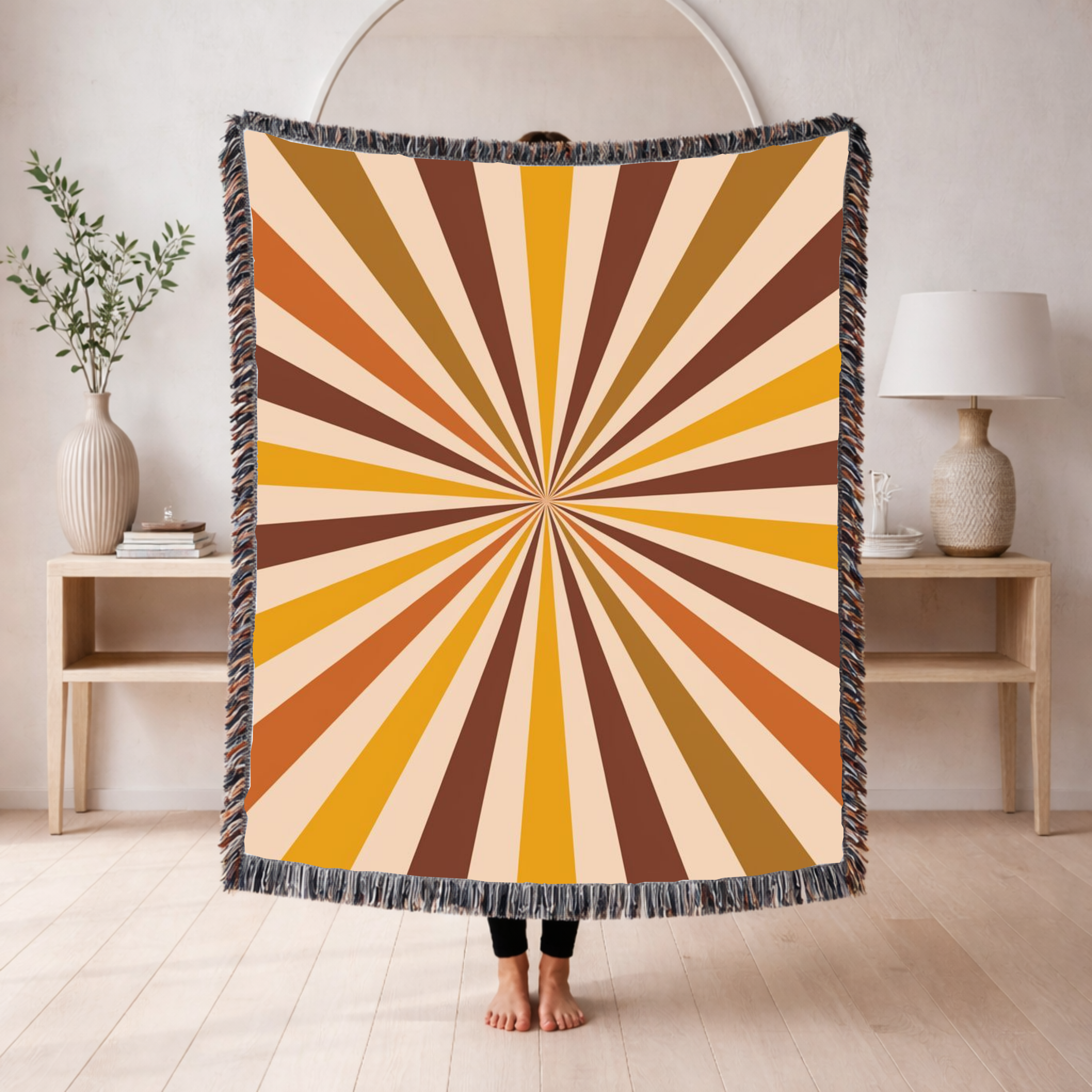 Sunray Throw — 1970s Starburst Ray Woven Blanket
