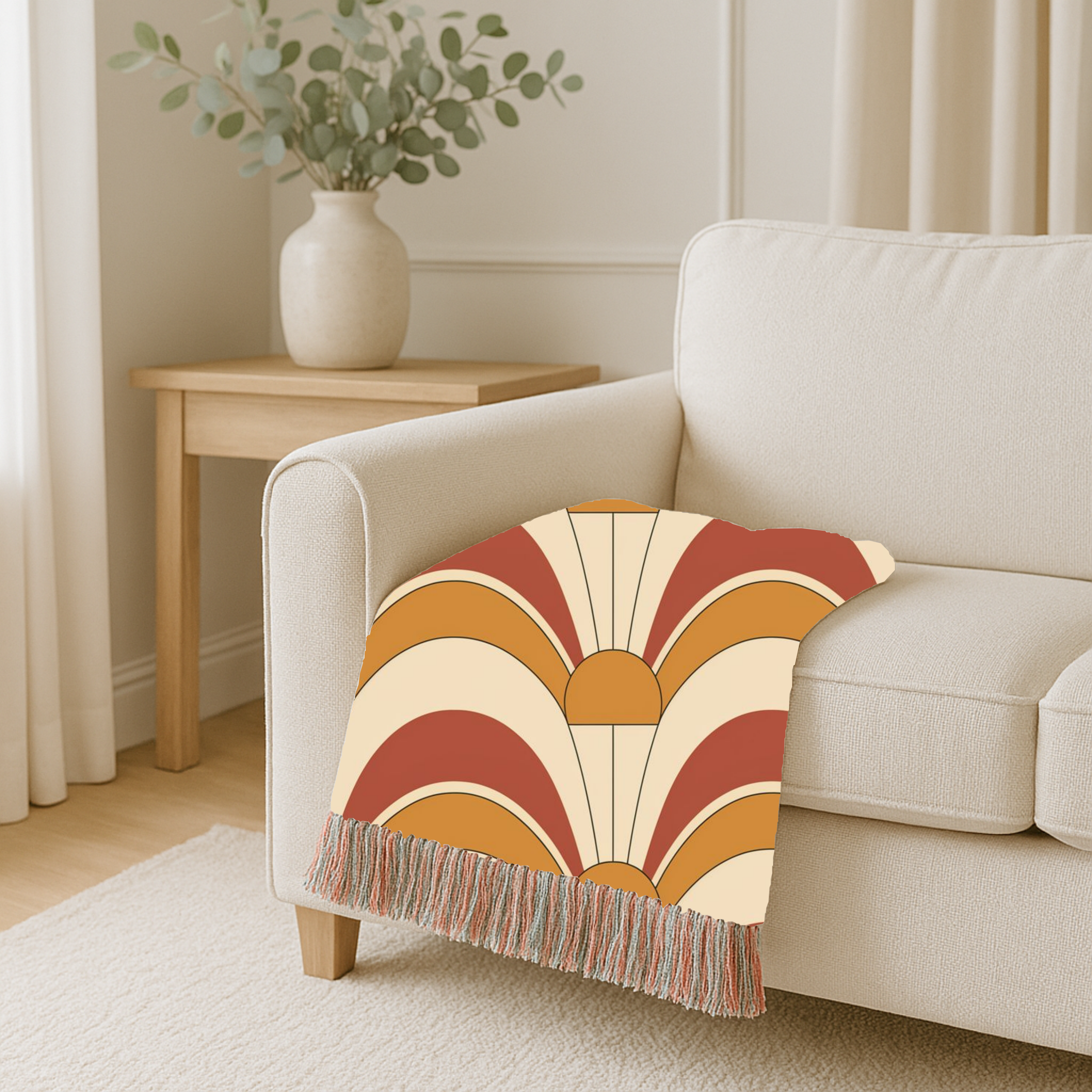 Rising Sun Throw — 1970s Art Deco Arch Woven Blanket