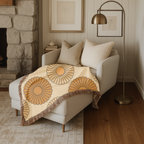 Amber Sun Throw — 1970s Tonal Chrysanthemum Woven Blanket
