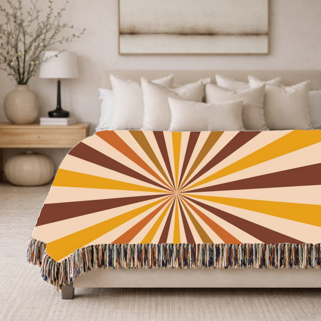 Sunray Throw — 1970s Starburst Ray Woven Blanket