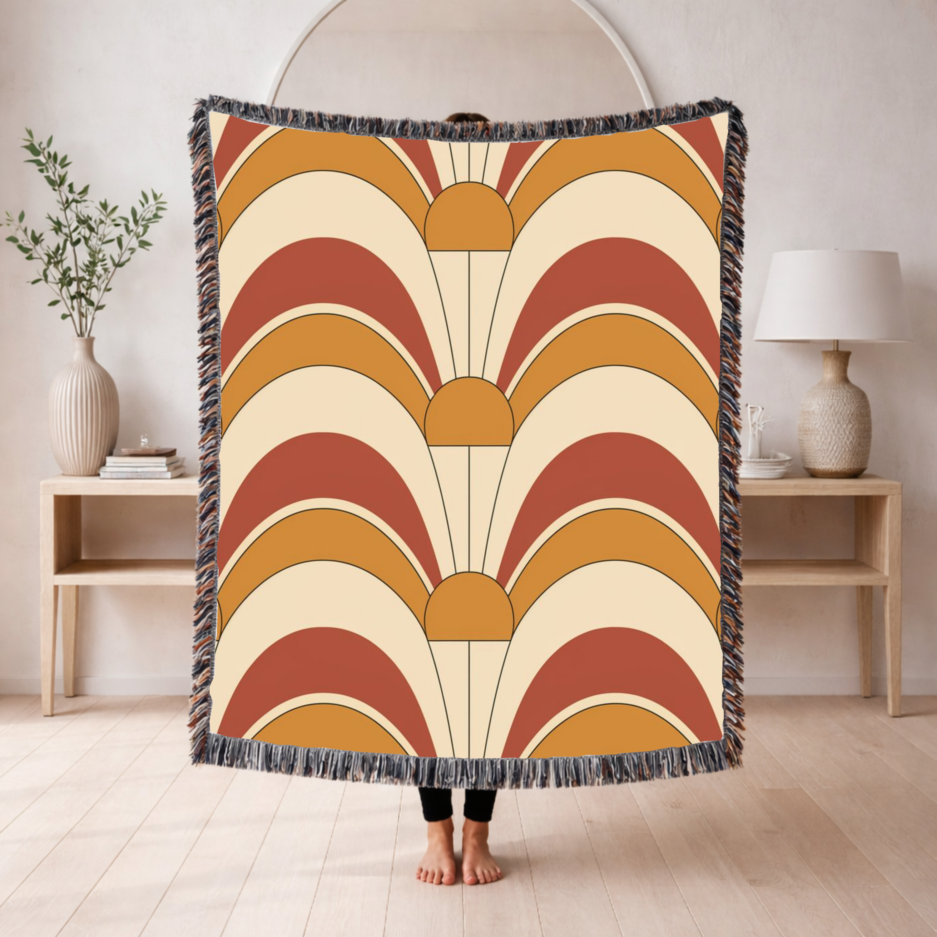 Rising Sun Throw — 1970s Art Deco Arch Woven Blanket
