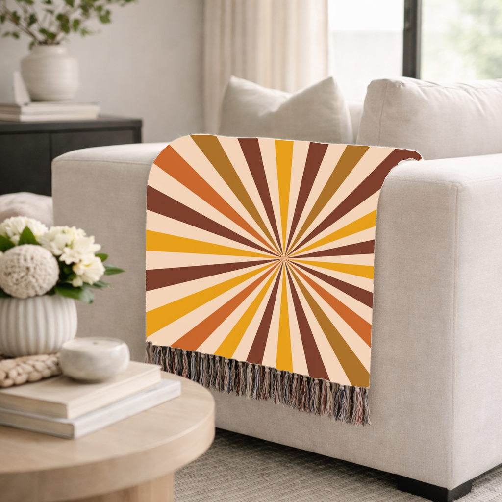 Sunray Throw — 1970s Starburst Ray Woven Blanket