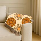 Amber Sun Throw — 1970s Tonal Chrysanthemum Woven Blanket