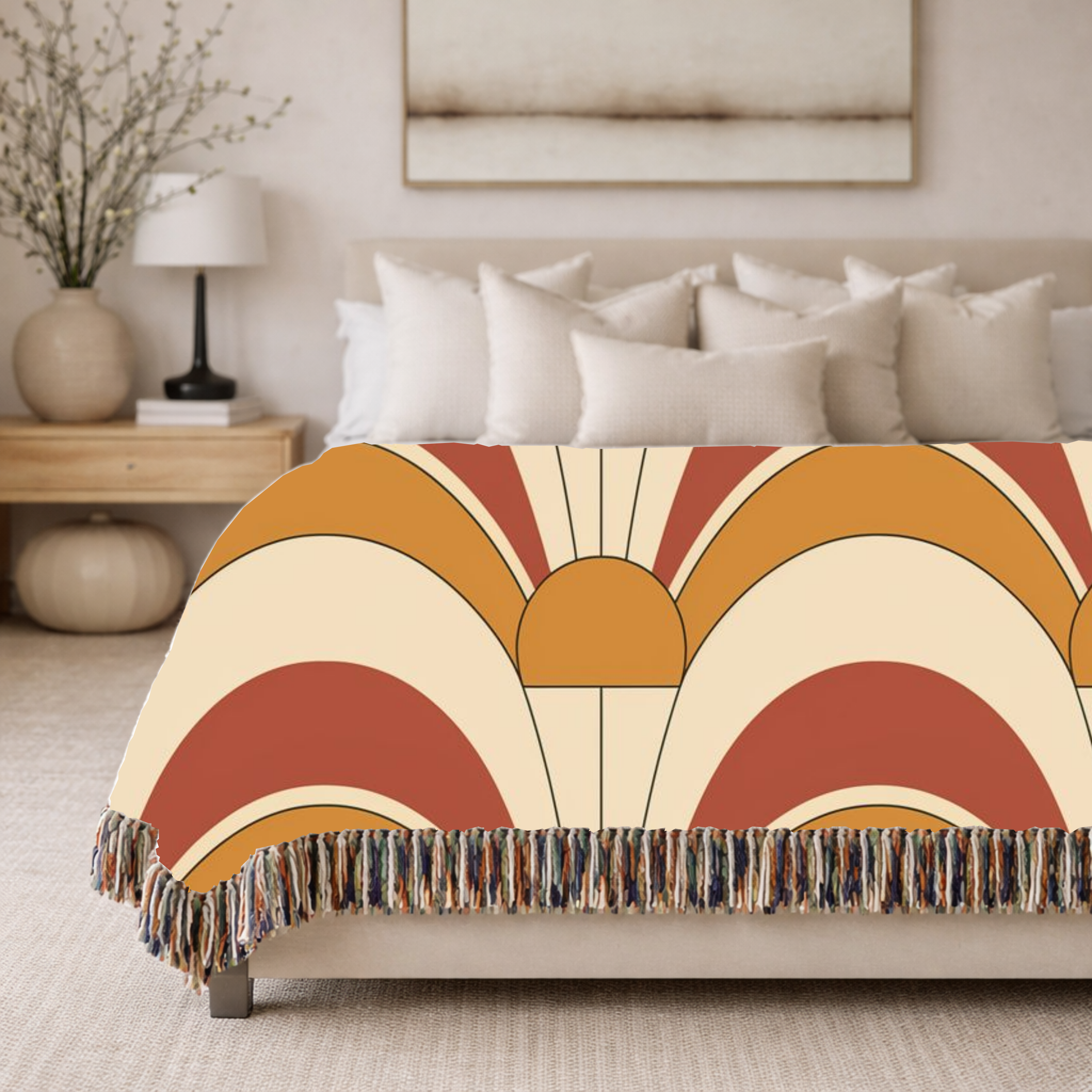 Rising Sun Throw — 1970s Art Deco Arch Woven Blanket