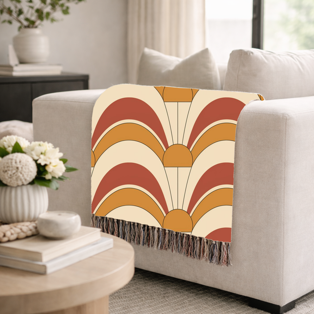 Rising Sun Throw — 1970s Art Deco Arch Woven Blanket