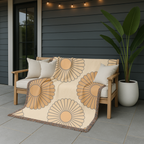 Amber Sun Throw — 1970s Tonal Chrysanthemum Woven Blanket
