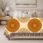 Amber Sun Throw — 1970s Tonal Chrysanthemum Woven Blanket