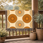 Amber Sun Throw — 1970s Tonal Chrysanthemum Woven Blanket