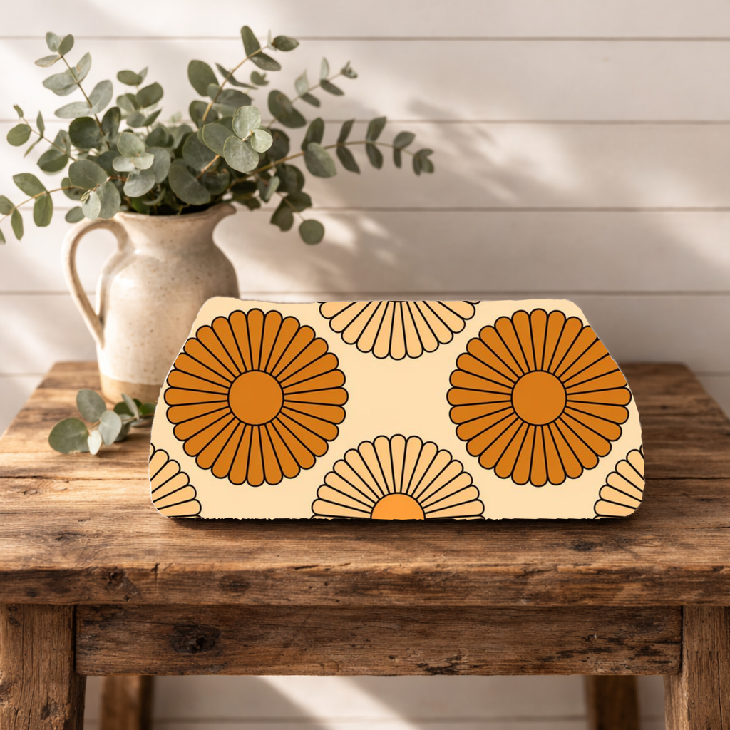 Amber Sun Throw — 1970s Tonal Chrysanthemum Woven Blanket