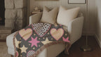Girl Power Throw — 1990s Leopard Heart & Star Woven Blanket