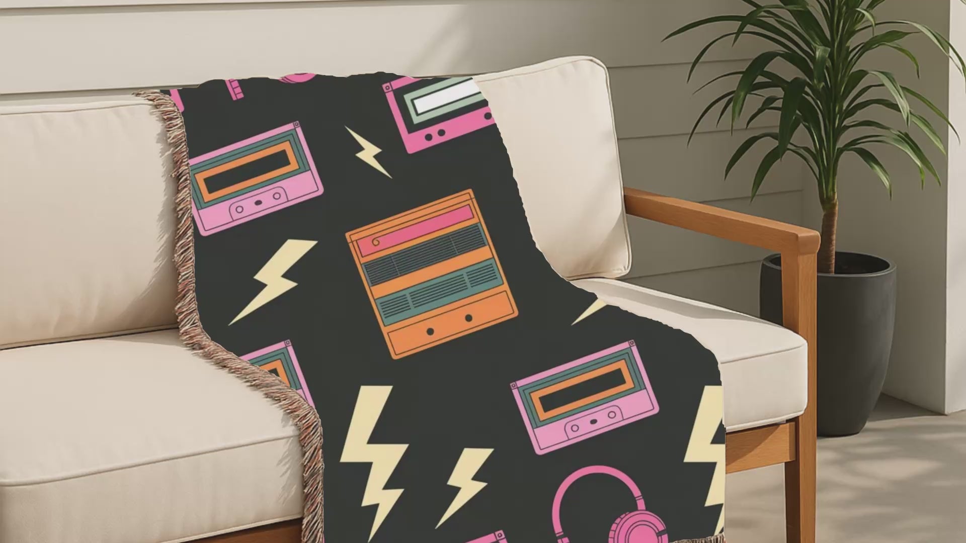 Walkman Throw — 1980s Headphones & Cassette Woven Blanket