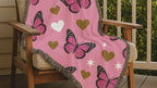 Butterfly Kiss Throw — 2000s Pink Butterfly & Heart Woven Blanket