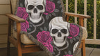 Skull & Roses Throw — 1990s Gothic Skull & Rose Woven Blanket