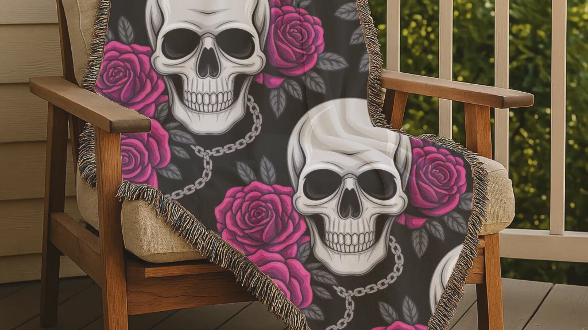 Skull & Roses Throw — 1990s Gothic Skull & Rose Woven Blanket