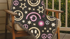 Happy Daze Throw — 1990s Smiley Face & Peace Woven Blanket