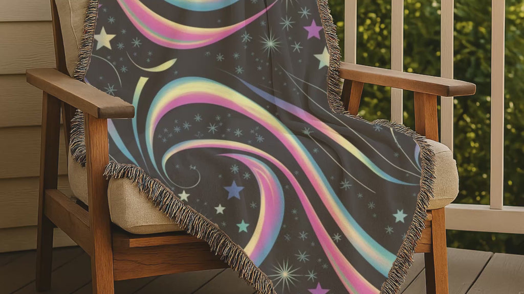 Stardust Throw — 2000s Y2K Rainbow Star Swirl Woven Blanket