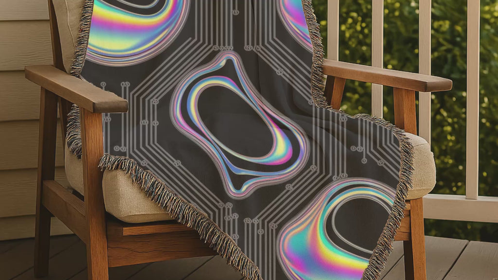 🌈 Plasma Throw — 2000s Y2K Holographic Circuit Woven Blanket