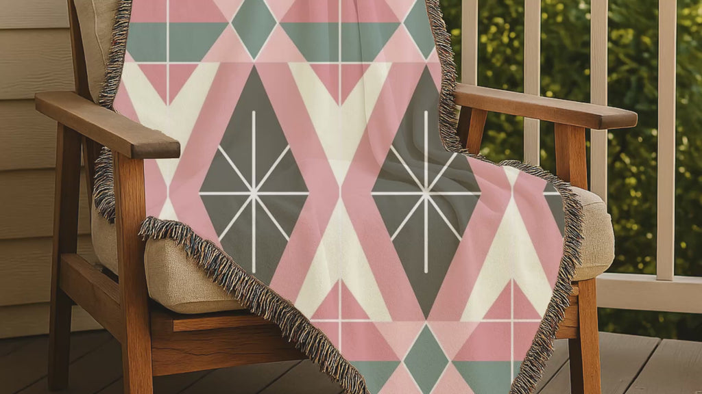 Prism Geo Throw — 1980s Pastel Geometric Woven Blanket